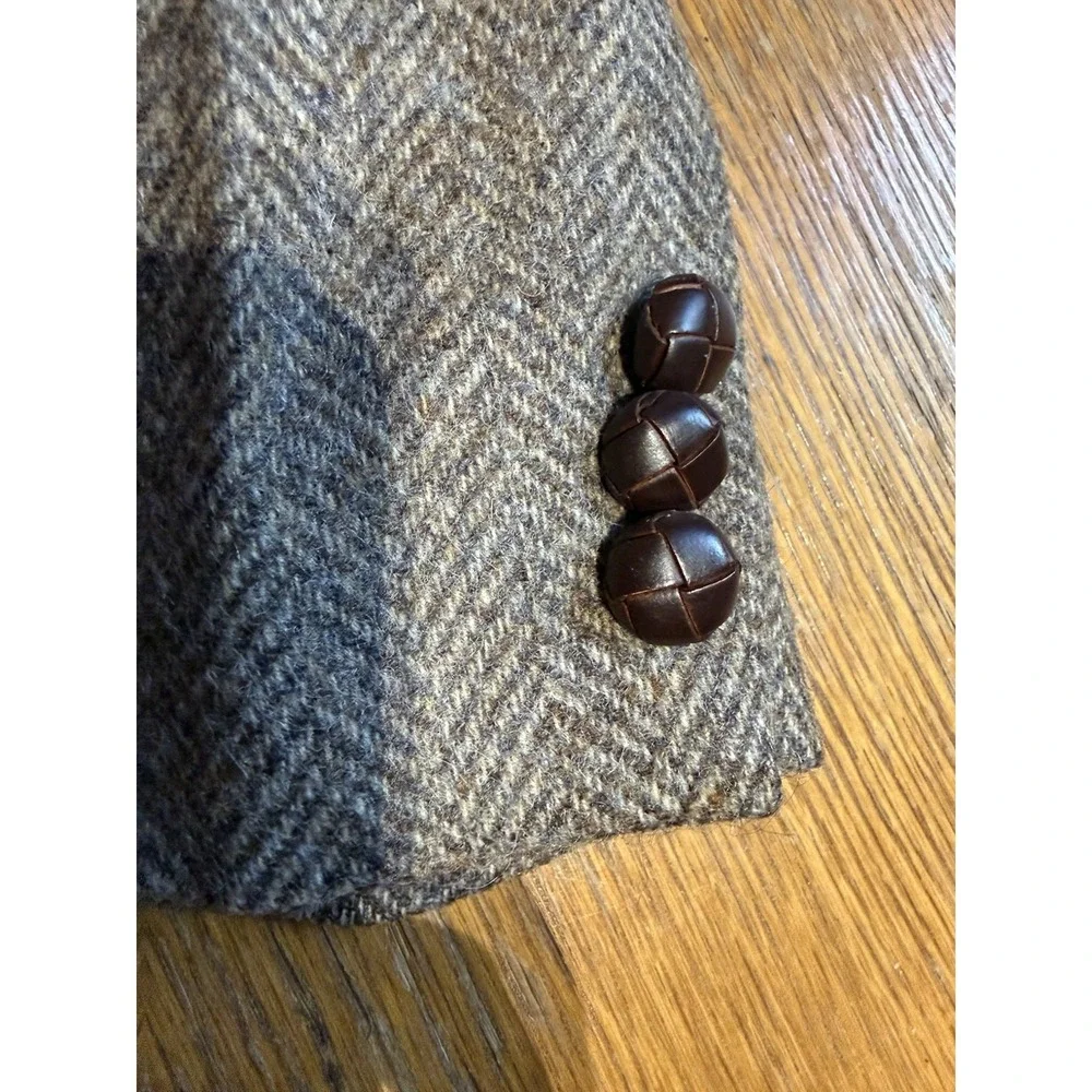 Haggar Imperial Blazer 42L Brown Herringbone‎ Wool Tweed Sport Coat USA Made